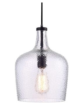 Clear Hammered Glass Pendant Light - Black Canopy